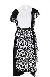 Приталенное кружевное мини-платье с ремнем Sacai