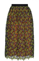 Кружевная юбка-миди с контрастной подкладкой self-portrait