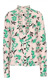 Шелковая блуза с оборками и цветочным принтом Marni
