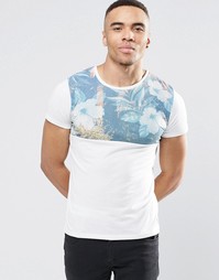 Футболка со вставкой с цветочным принтом Jack &amp; Jones - Белый