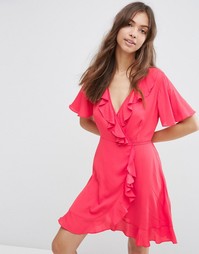 Тканое чайное платье мини с запахом спереди ASOS - Розовый