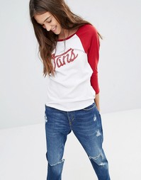 Топ с красными контрастными рукавами реглан Vans Authentic - Белый