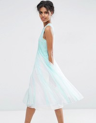 Платье миди со свободной сетчатой юбкой ASOS - Светло-голубой
