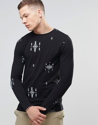 Облегающий лонгслив с ацтекским принтом ASOS - Черный