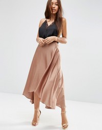Атласная юбка миди с разрезами ASOS - Розовое дерево