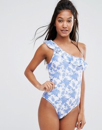 Playful Promises One Shoulder Frill Swimsuit - Синяя роза