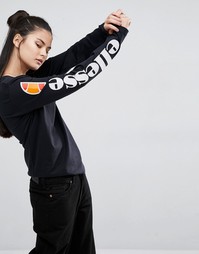 Удлиненный лонгслив с логотипом сбоку Ellesse - Черный