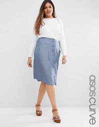 Юбка миди на пуговицах ASOS CURVE - Шамбре