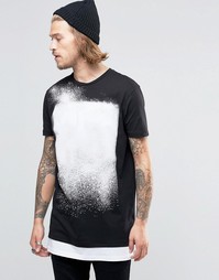 Длинная черная футболка со вставкой на кромке ASOS - Черный