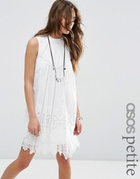 ASOS PETITE Premium Ladder and Lace Swing Dress with High Neck - Белый