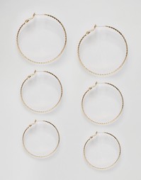 Набор из 3 пар больших фактурных сережек-колец ASOS - Золотой