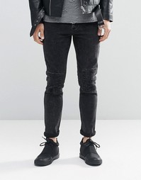 Черные джинсы скинни с прорехами и декоративной строчкой ASOS - Черный