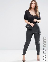 Брюки из кожзаменителя с отделкой в байкерском стиле ASOS CURVE