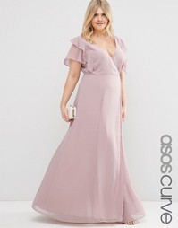 Платье макси с запахом и оборками ASOS CURVE - Сиреневый