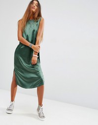 Платье миди без рукавов с атласной вставкой спереди ASOS - Зеленый
