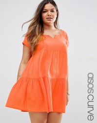 Ярусное пляжное платье с присборенной юбкой ASOS CURVE - Оранжевый
