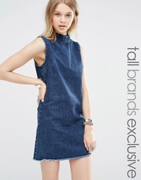 Glamorous Tall Sleeveless Denim Frayed Shift Dress With D-Ring Detail