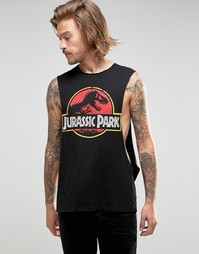 Футболка без рукавов с глубокими проймами и принтом Jurassic Park ASOS