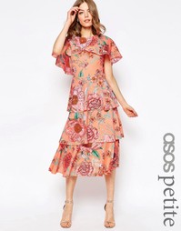 Пастельное платье миди с кейпом и цветочным принтом ASOS PETITE