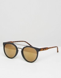 Круглые солнцезащитные очки с золотистыми стеклами ASOS - Черный
