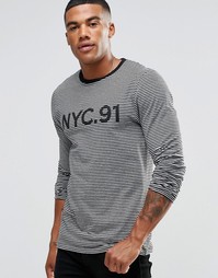 Эластичный лонгслив в полоску с принтом NYC ASOS