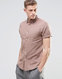 ASOS Herringbone Shirt In Dusky Pink With Short Sleeves In Regular Fit