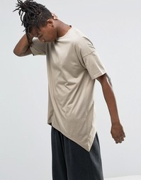 Oversize-футболка бежевого цвета с асимметричным подолом ASOS