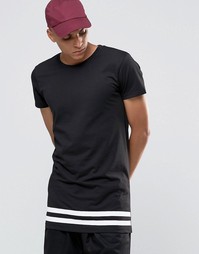 Удлиненная футболка с полосками по низу Selected Homme - Черный