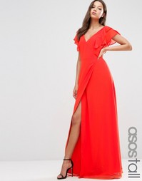 Платье макси с запахом и рюшами ASOS TALL - Красный