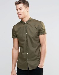 Классическая оксфордская рубашка хаки с короткими рукавами ASOS - Хаки