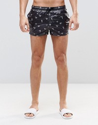 Короткие шорты для плавания с мокрым эффектом и принтом в ромбик ASOS