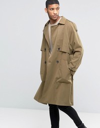 Саржевый тренч с отлетной кокеткой ASOS - Stone