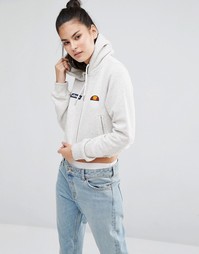 Укороченное худи на молнии с логотипом и необработанным краем Ellesse