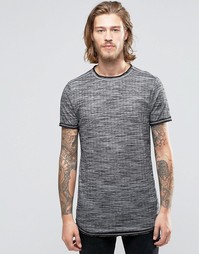 Длинная облегающая футболка в рубчик с асимметричным краем ASOS