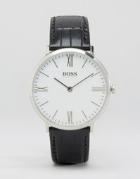 Часы с черным кожаным ремешком и белым циферблатом Hugo Boss Ultra Jac