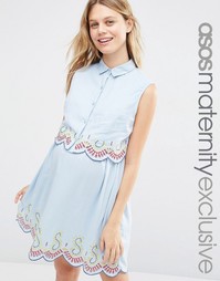 Платье для беременных и кормящих из шамбре с вышивкой ASOS Maternity