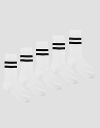 Комплект из 5 пар белых спортивных носков с полосками ASOS - Белый