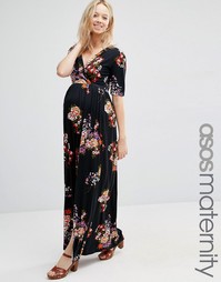 Платье макси для беременных с запахом и принтом ASOS Maternity