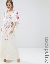Платье макси в стиле кимоно с вышивкой ASOS PETITE - Мульти