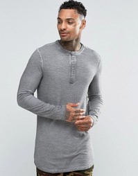 Длинный лонгслив с горловиной на пуговицах ASOS - Серый