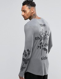 Удлиненный лонгслив в рубчик с цветочным принтом ASOS - Серый