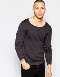Хлопковый джемпер с глубоким вырезом ASOS - Charcoal black twist