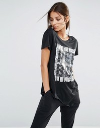 Футболка с логотипом металлик и асимметричной кромкой Reebok - Черный