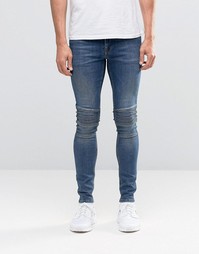 Темно-выбеленные супероблегающие джинсы со вставками ASOS