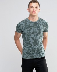 Футболка с круглым вырезом и цветочным принтом Jack &amp; Jones - Зеленый