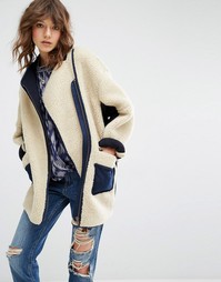 Плюшевое пальто-кокон Maison Scotch - 36 кремовый