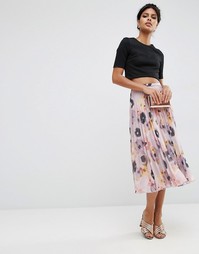 Плиссированная юбка миди с цветочным принтом ASOS - Мульти
