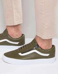 Vans Old Skool Leather Zip Trainers In Green V0018GJTJ - Зеленый