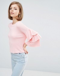 Lost Ink Frill Sleeve Jumper - Розовый