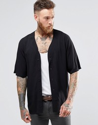 Черная рубашка с Y‑образной горловиной и укороченными рукавами ASOS